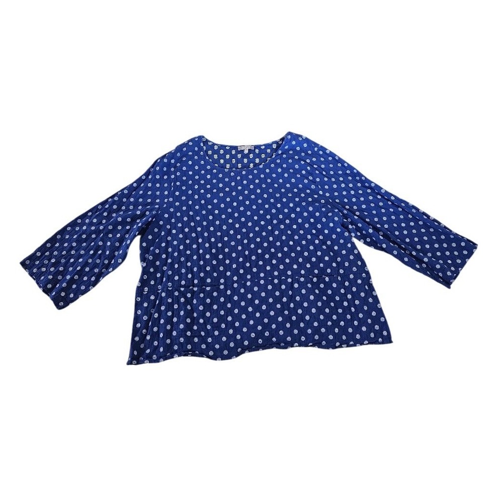 Habitat Clothes To Live In Blue Polka Dot Cotton Top XXL Pockets Lagenlook
